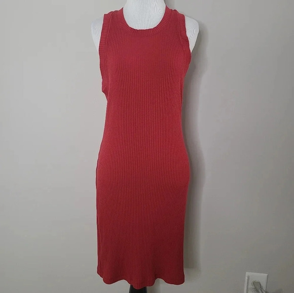 Madewell Red Ribbed Sleeveless Tank Dress L - Picture 2 of 9